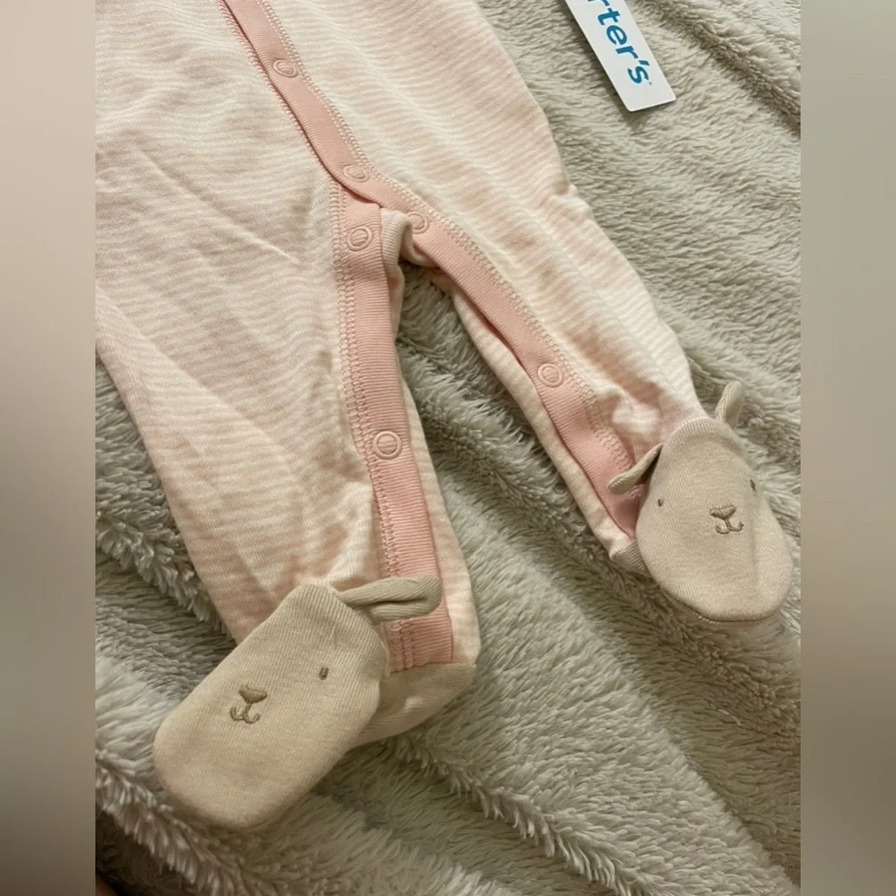NWT Carter’s Pink Striped Bunny Footies